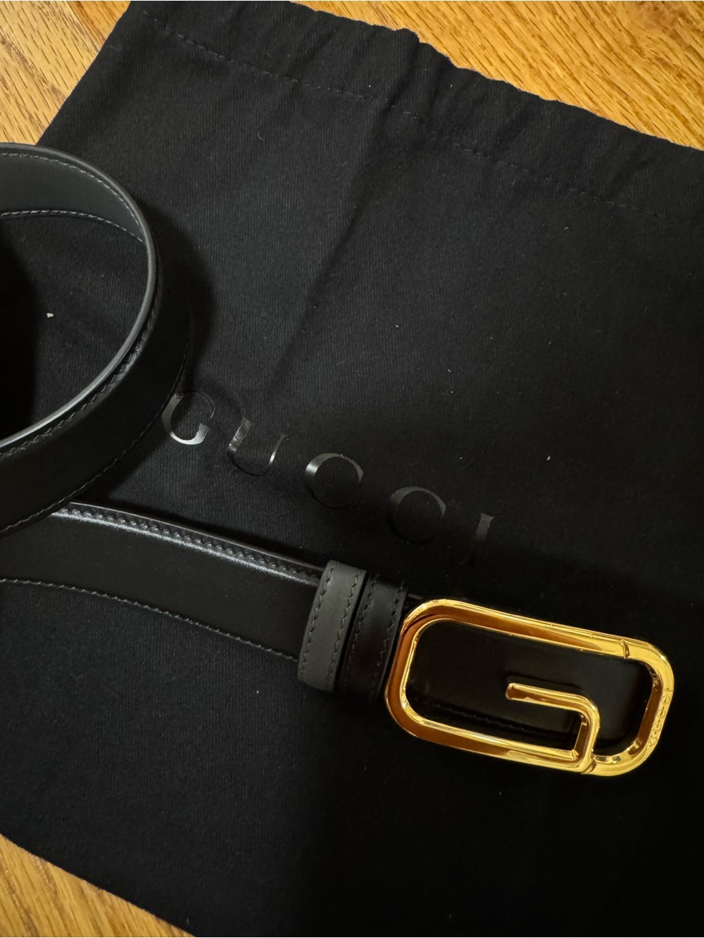 Gucci Reversible Square G Black Leather Belt Women’s Size 110 Gold Buckle New